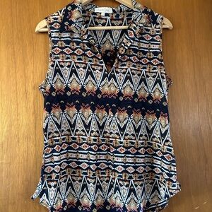 Eden & Olivia Geometric Sleeveless Top - Black and Orange